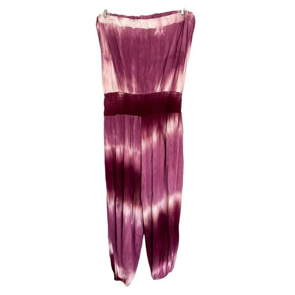Sav LaBrant Boutique Purple Magenta Tie Dye Strapless Jumpsuit Size Medium - Picture 2 of 7